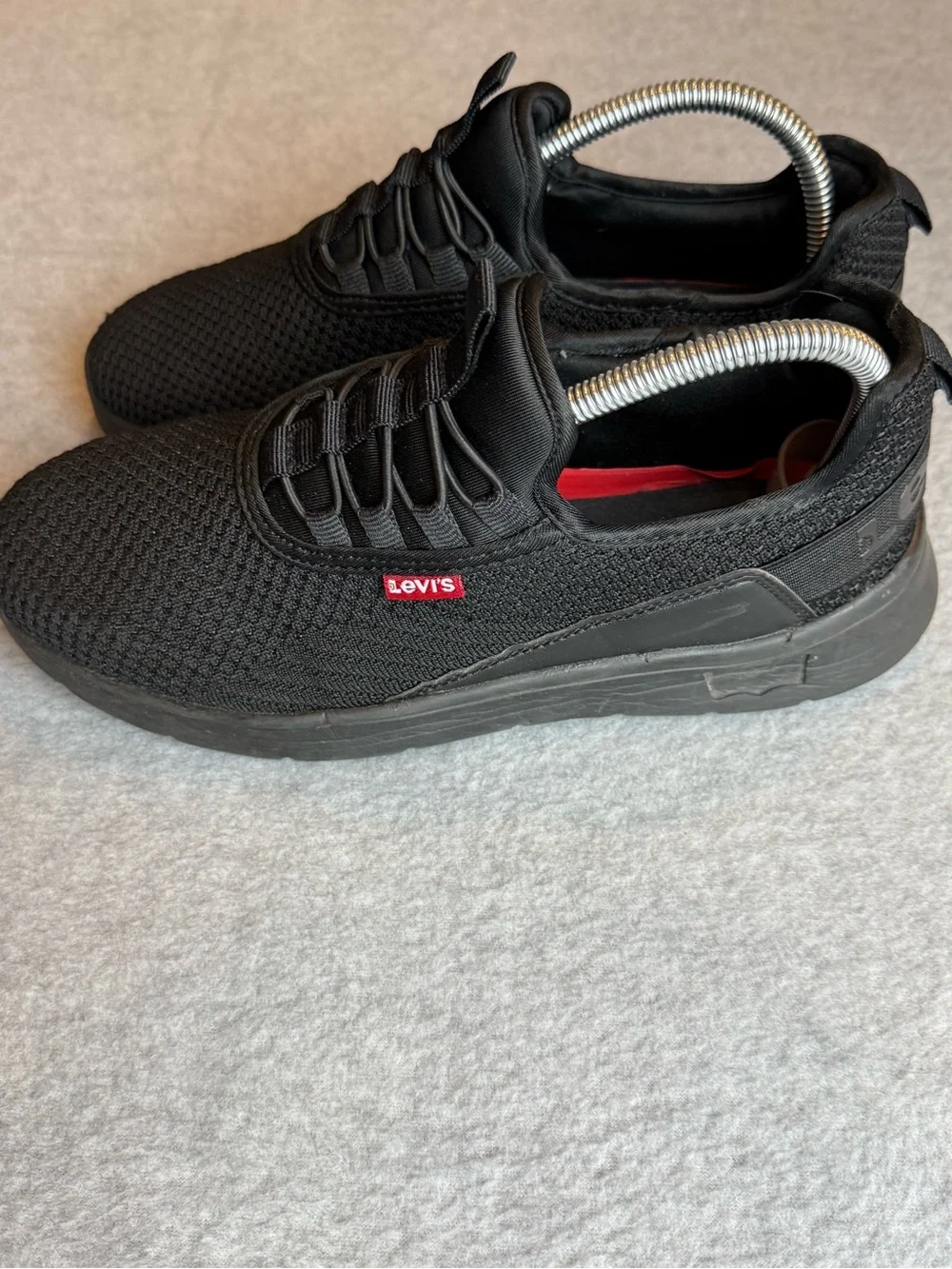 Levi's Men's Black Knit Slip On Casual Sneakers with Red Logo